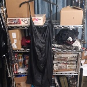 Black Leather Like  Slip Dress